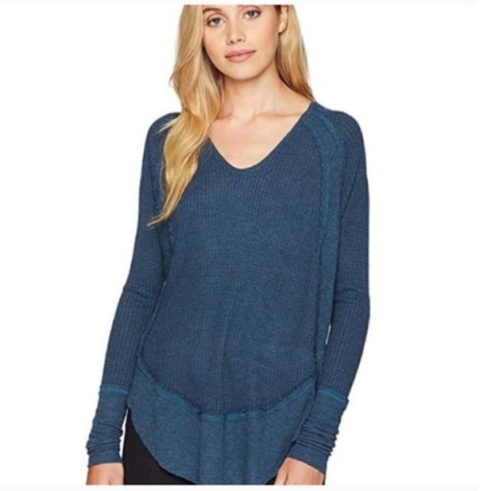 ** We The Free Catalina Navy Blue Waffle Knit Thermal XS Long Sleeve Shirt